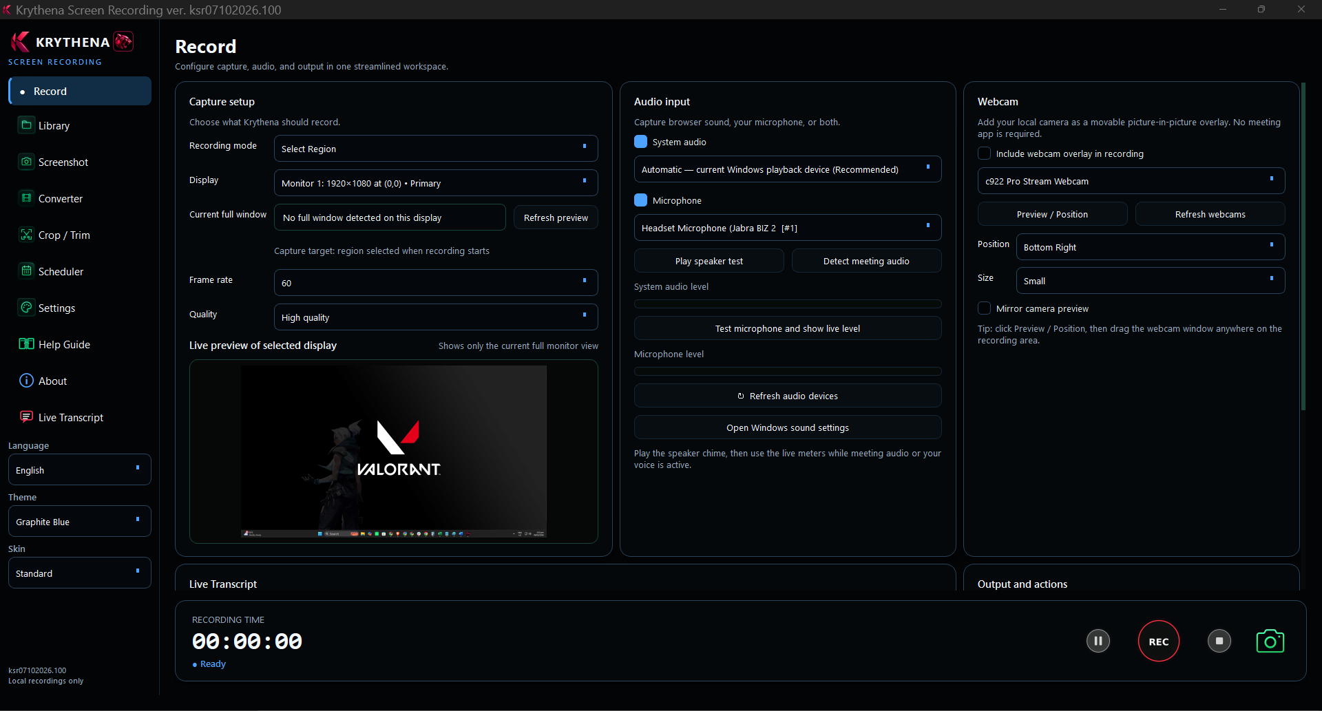 Actual Krythena Screen Recording software interface